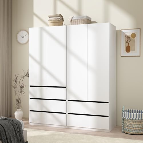 White Armoire Wardrobe Closet with 5 Drawers: 75" H x 63" W
