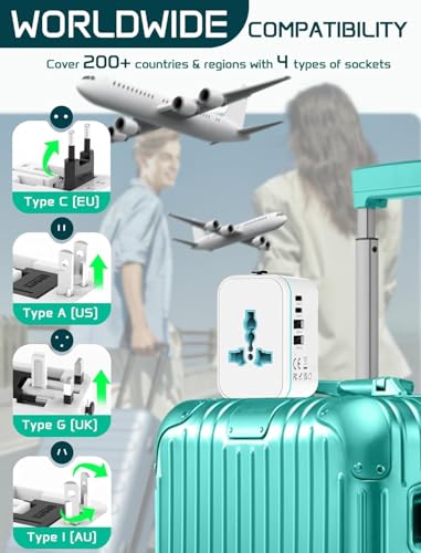 Image of rts 200+ Countries Universal Travel Adapter Fast Charger, Worldwide Plug Adapter 2 USB C PD3.0 & 2 USB-A Quick Charge, All in One International Power Adaptor Smart Wall Charger for Phone Laptop USA EU