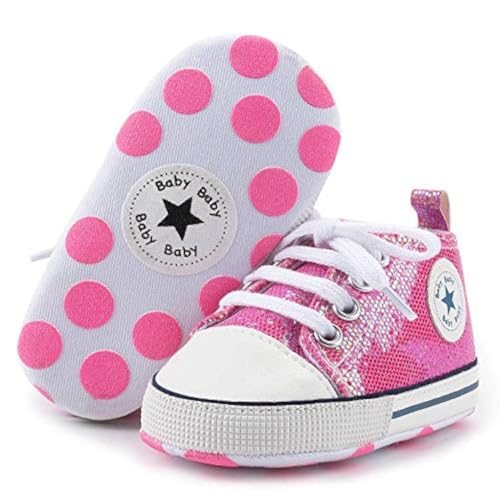 Image of KIDSUN Tutoo Unisex Baby Boys Girls High Top Sneaker Soft Anti-Slip Sole Newborn Infant First Walkers Canvas Denim Shoes