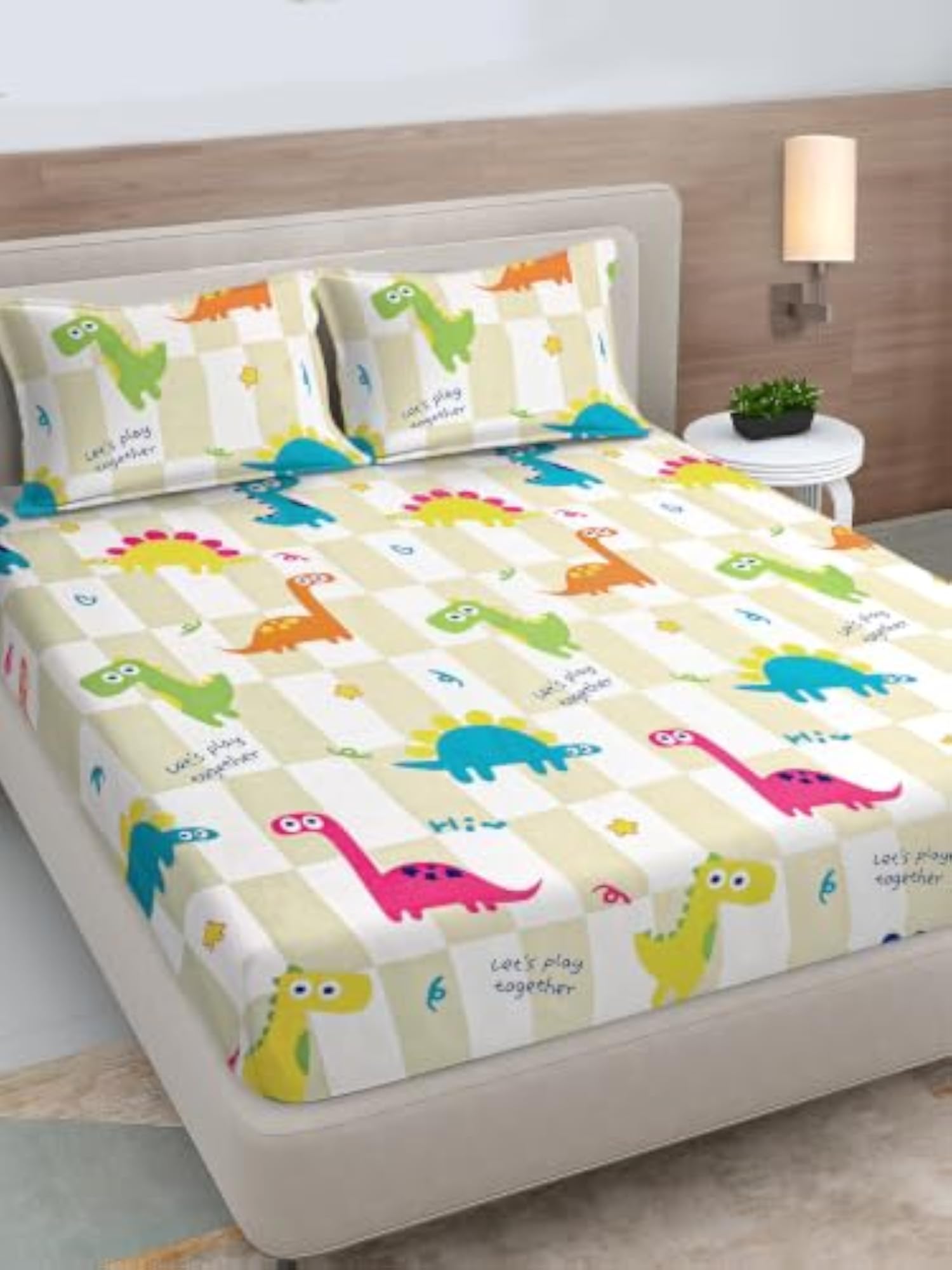 Multicolor Cartoon Print 300 TC Polycotton King Size Fitted Bedsheet