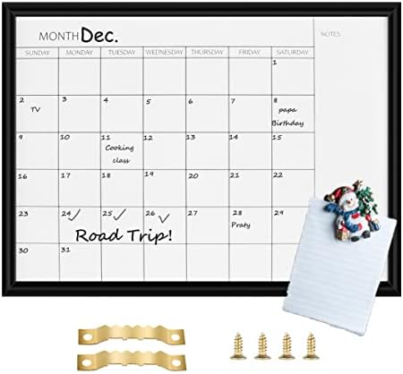 TORASO Dry Erase White Board & Monthly Calendar Board, Black Frame, Small Size Planning Board for Office, School and Home, Hanging Board for Schedule/Timetable,12" x 16"(YL-BK-3040-A)