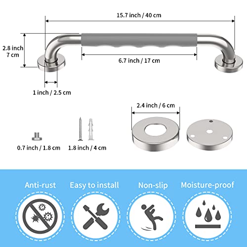 2 Pack Anti-Slip Chrome Bathroom Grab Bar 16 Inch - 1” Diameter, Zepolu Sus304 Stainless Steel Safety Shower Bars Gray Rubber Grip, Balance Support Bar And Grab Rail For Elderly Senior Handicap #TOP1