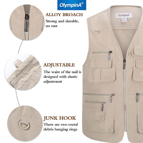 Olympina Colete masculino de pesca ao ar livre, com vários bolsos, retrô, durável, trabalho, viagem,