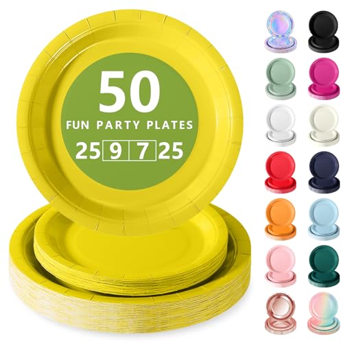 Nkaiso Assiette Jetable Anniversaire, 50 Pièces Jaune Vaisselle en carton - 25 Assiettes Plateaux...