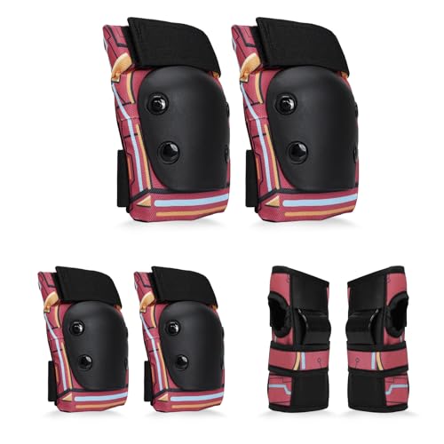 Set Rodilleras Coderas y Muñequeras Set de Protección Infantil para Patinaje Ciclismo Monopatín Bicicleta Skate Juego de 6 Protectores de Rodillos para 3-8 Niño, Niña