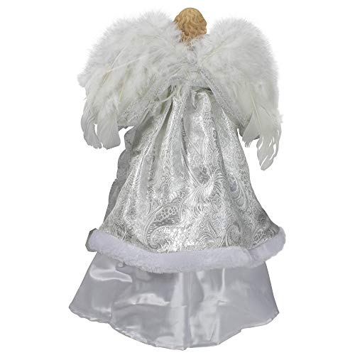 18" Lighted White And Silver Angel In A Dress Christmas Tree Topper - Warm White Lights #TOP4
