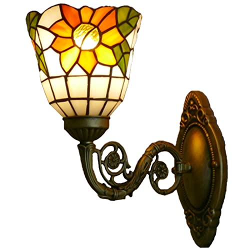 Tiffany Style Wandleuchte, Sonnenblumenmuster-Wandleuchte, Handgefertigter Buntglas-Lampenschirm Cover