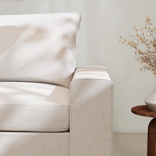 Image of Couchus 88 inch Upholstered Sofa Couch with Seats Storage, Chenille Fabric Sofa for Living Room, Office, Apart W /Deep Seat, Wide Arms, Side Pockets,Removable Cover (Beige)