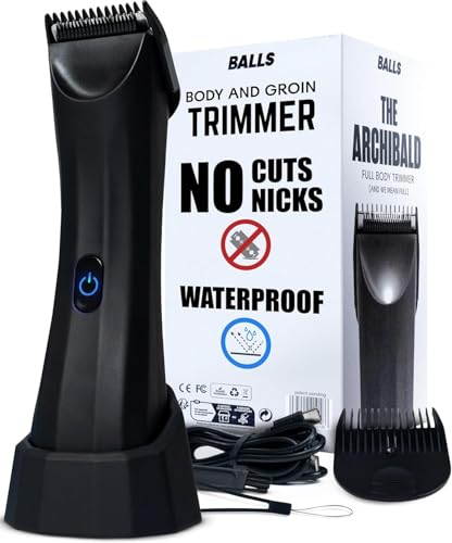 BALLS Trimmer V3 The Archibald - Body & Pubic Hair Shaver for Men - No Cuts, Sacksafe Guard, Rechargeable, 100% Waterproof, Cordless - Wet/Dry with Replaceable Ceramic Blades Archibald Trimmer