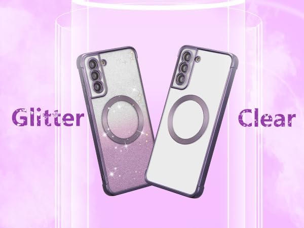 Miniatura 8 de ZTOFERA Funda magnética transparente para Samsung Galaxy S21 Plus 5G con purpurina degradada (2 en 1), chapado de lujo, bonita funda protectora de
