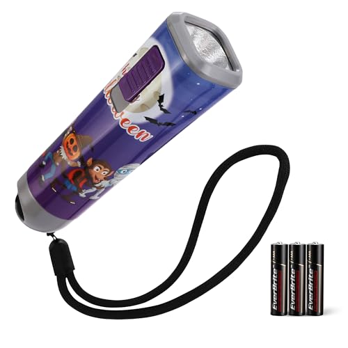 EverBrite Halloween Flashlights Halloween Gifts, Small LED Flash Light Handheld Torch with Lanyard 3AAA Battery Included, 1 Pack-Purple