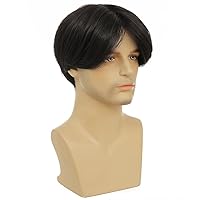 Vista 22 de Kaneles Peluca corta gris de repuesto sintético para hombre, disfraz de Halloween, cabello natural suave en capas (gris)