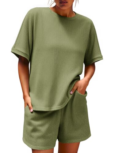 Image of Imily Bela Womens 2 Piece Outfits 2025 Oversized Summer Short Sets Casual Beach Ribbed Short Sleeve Matching Set