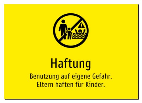 Haftung - Benutzung auf eigene Gefahr. Eltern haften für Kinder. – Aluminiumschild A5: 210x148mm – Mit Grafik und Text