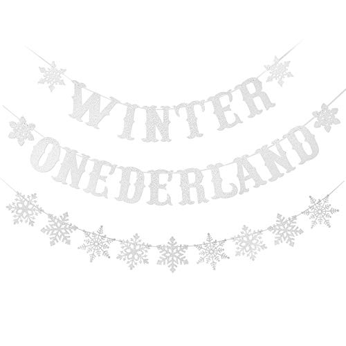 Winter Onederland 1st Birthday Decorations- Winter Onederland Banner and Snowflake Banner for Winter Wonderland Baby Shower Winter First Birthday Party Supplies?Silver Glitter?