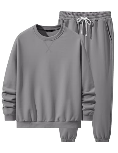 JMIERR Sweatsuits Mens Comfiest Airport Outfits Lounge Two Piece Sets Fall Fashion 2026 Tracksuits Oversized Crew Neck Essentials Pants Sweatshirt and Sweatpants Casual Clothing, M, Medium Grey