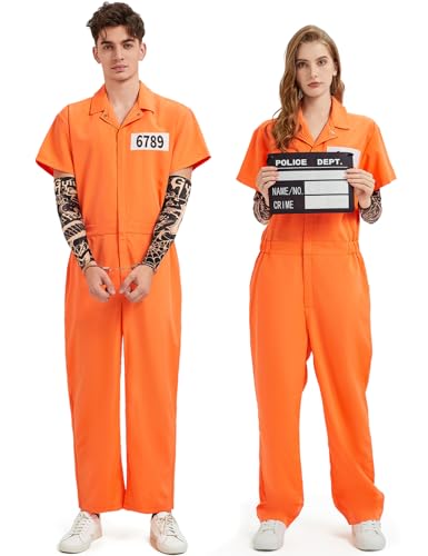 Ragelion Prisoner Overall Jumpsuit Adulto Disfraz de Preso Convicto Disfraz Prisionera Mujer (L)