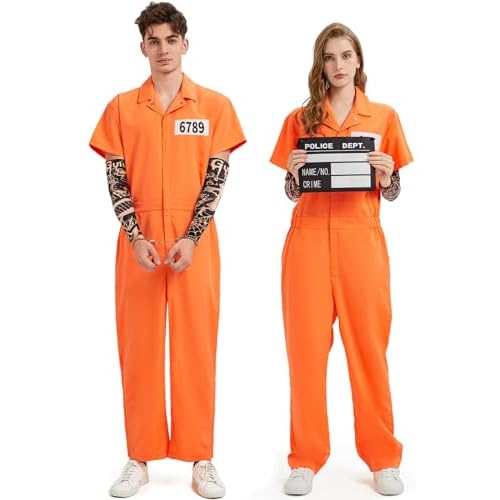 Ragelion Prisoner Overall Jumpsuit Adulto Disfraz de Preso Convicto Disfraz Prisionera Mujer (L)