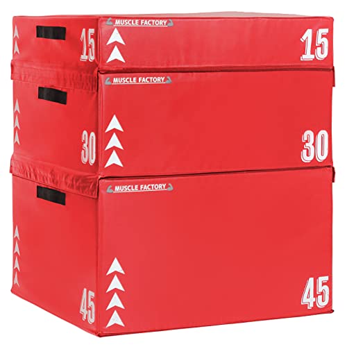 MUSCLE FACTORY ジョイント式 プライオボックス ソフト ジャンプボックス プライオメトリクス ボックス ステップ台 エクササイズ 体幹 トレーニング セット 70*80*(15+30+45)cm (レッド)