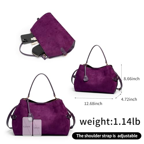 Women Faux Suede Tote Hobo Handbags Vintage Belted Top-handle Genie Leather Work Shoulder Bags4