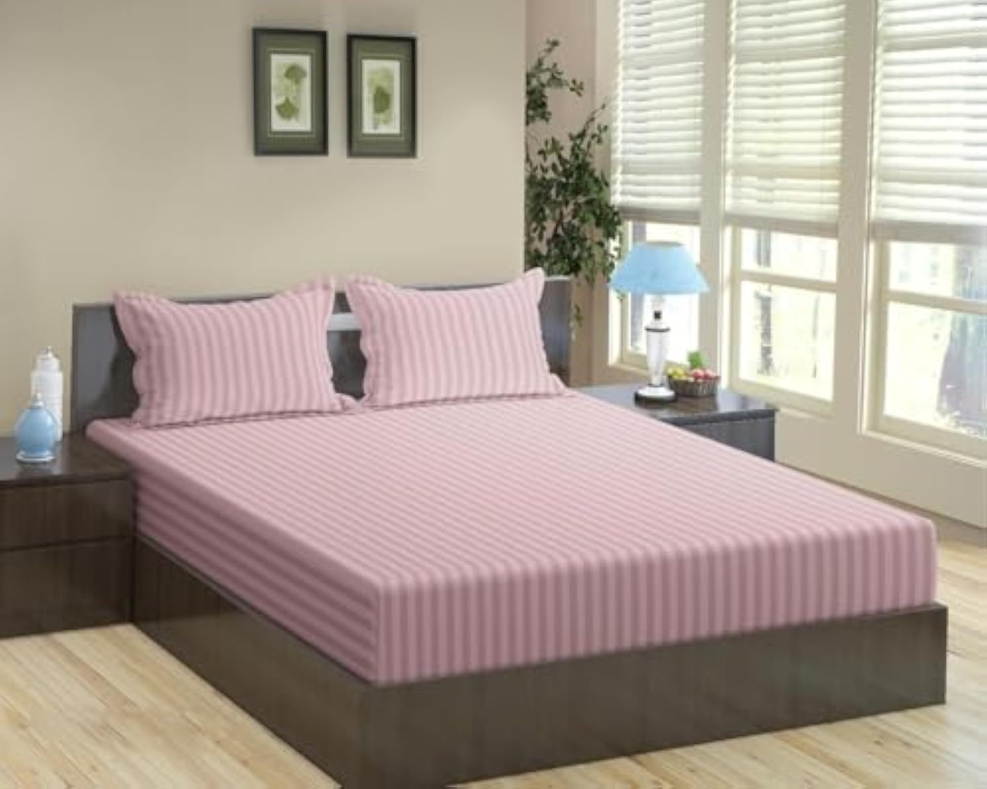 200 TC Cotton Satin Striped Twin Size Fitted Bedsheet