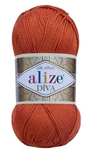 Alize Diva Silk Effect 100% Microfiber Acrylic Sport Yarn 1 Ball skeins 100gr 383yds Color (36 - Terra)