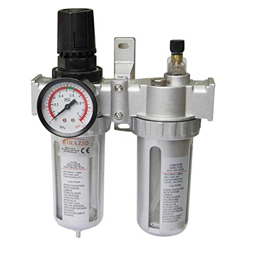 ORAZIO Air Compressor Filter Regulator 3/8 DN10, Industrial Quality Water Moisture Trap Oil Separator Lubricator for Paint Spray Guns and Pneumatic Air Tools 214114