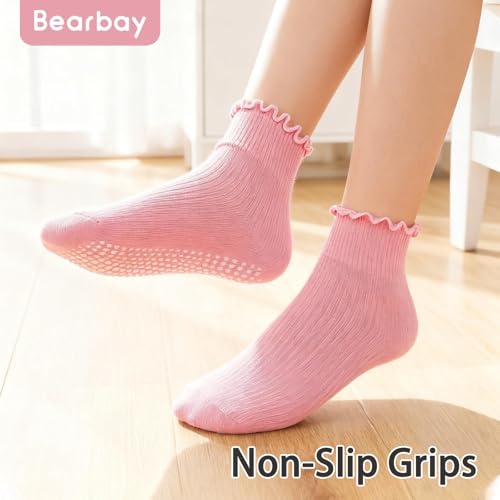 Image of Baby Toddler Ruffle Socks for Girls Cute Crew Grip Frilly Socks