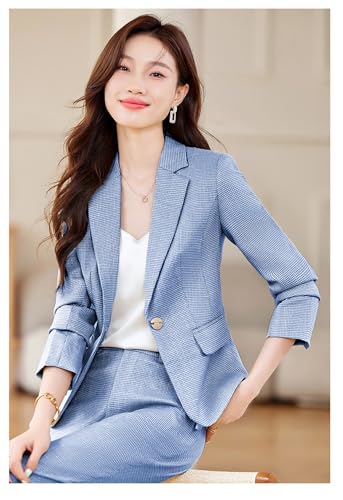 Women's Plaid Slim Elegant Blazer Jacket Pants Two Piece Set Suit Interview Work Office Business Outfits3