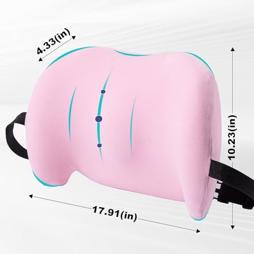 Image of BYMECOST Lumbar Support Pillow for Car, Memory Foam Car Seat Back Support Pillow for Driving, Back Cushion with Strap for Pain Relief, Ergonomic Back Cushion for Office Chair, Wheelchair (Pink)