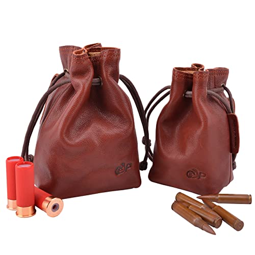 Leather Drawstring Ammo Pouch, Ammunition Magazine Belt Bag Rifle Shotshell Holder Cartridge Storage Bag (4.5" X 4.5" X 6.5In) #TOP24