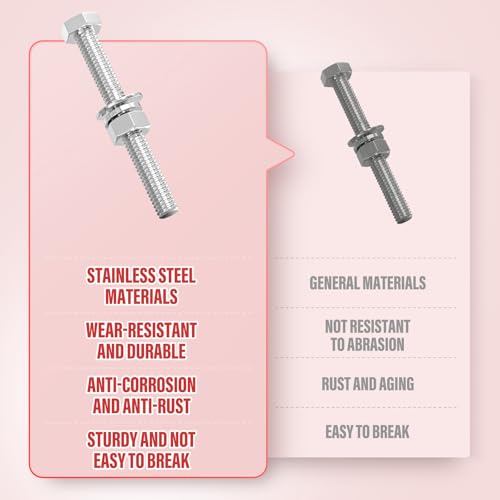 Image of 20PCS 3 /8-16 x 3 304 Stainless Steel Fully Threaded Bolt with Nut Flat & Lock Washers and Spanner