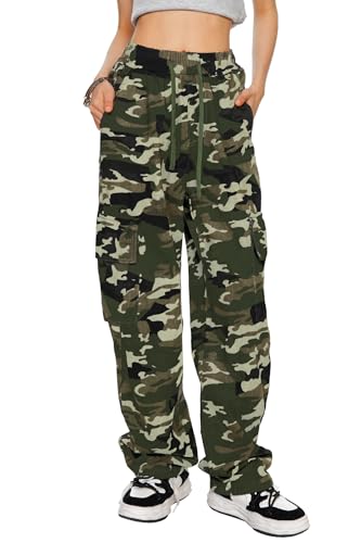 Pantalon droit femme confortable à taille élastique style cargo Y2K