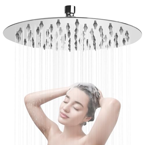 Pommeau de douche à effet pluie - En acier inoxydable - 20,3 cm - Autonettoyant - Économie d'eau - Pommeau de douche encastré - Rond réglable à 360° - Chromé
