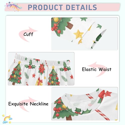 Pajama Sets Long Sleeve Christmas Tree Themed Pattern Soft Comfy Sleepwear 2 Piece PJS 3-8T4