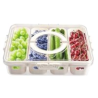 mumisuto Snack Box con 4 Scomparti, Vassoio da Portata con Coperchio e Manico, Contenitori Ermetici per Alimenti in Plastica, per Conservare Frutta Verdura Carne Caramelle, per Feste Viaggi Picnic