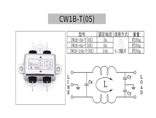 Filtro de potencia monofásico CW1B-6A-T 05 supresor de interferencias electromagnéticas 2