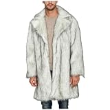 NIDONE Abrigo de piel para hombre, abrigo largo de piel sintética con cuello vuelto grueso, cárdigan cálido, moda para hombre, imitación para invierno, discoteca Hippie 2XL