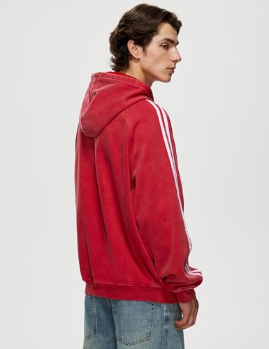 Iwing Men's Double Striped Hoodie Oversized Acid Wash Hoodies Heavyweight Fleece Sweatshirt Casual Coat Men Women Winter3