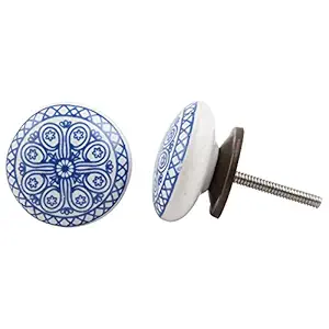 Indian-Shelf 8 Piece Blue Knobs -Ceramic Nobs - Wheel Flat Kitchen Handles Cabinet - 3.81 cm Handle Pulls