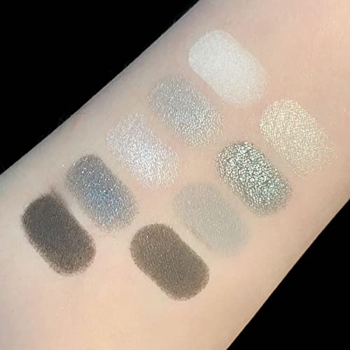 Paminify 9 Colors Black Eyeshadow Palette,Halloween Pressed Pigment Grey White Glitter Eye Shadow Pallete Matte Shimmer Makeup Powder Long Lasting,Black #TOP6