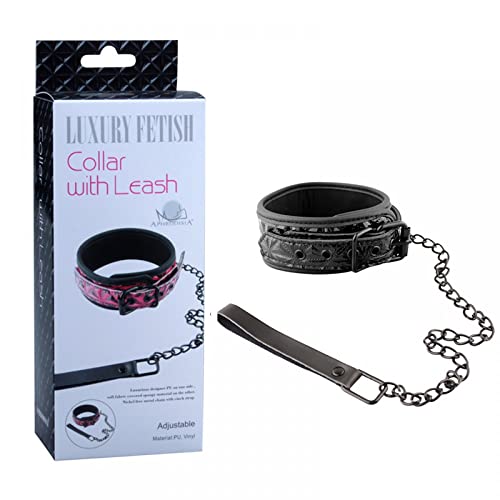 Coleira Fetiche Luxury Na Cor Preta com corrente WITH LEASH