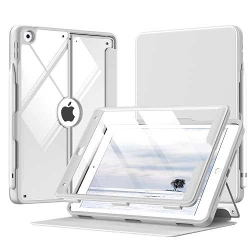 Étui pour iPad 9e/8e/7e génération MoKo avec porte-crayon coque gris clair dos transparent