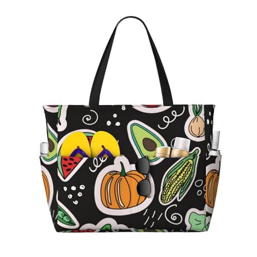 Sac de plage fruits et légumes dessin animé pour les vacances d'été et sorties pique-nique