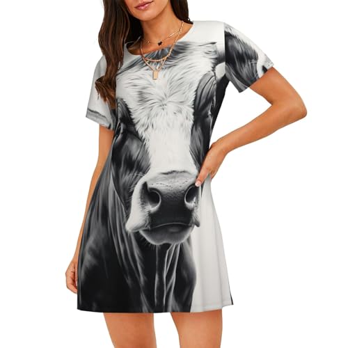Robe de nuit manches courtes contre la chaleur vêtement de détente motif vache