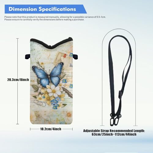 Image of Small Phone Bag Water-Resistant Crossbody Pouch with Adjustable Strap Mini Cell Phone Case Satchel Fits Most Phones for Men Women, 8 x 4 Inch, Blue Butterfly Flower Letter Print Retro Style