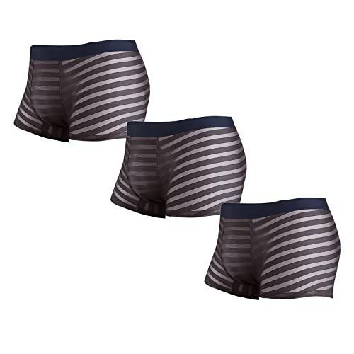 Herren 3 Stück Unterhose Sexy Sommer Dünn Transparent Eisseide Boxer Atmungsaktive Taille Hosen Unterwäsche Cover