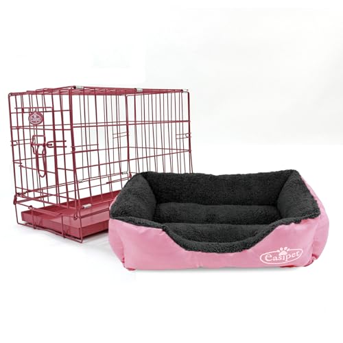 Easipet Pink Dog Cage with Fleece Bed, 30-inch Foldable Metal Crate with Removable Tray, 76cm x 53cm x 60cm