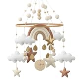 Rainbow Mobile for Crib - A Gender Neutral Boho Mobile for Crib with Gold Stars and Clouds