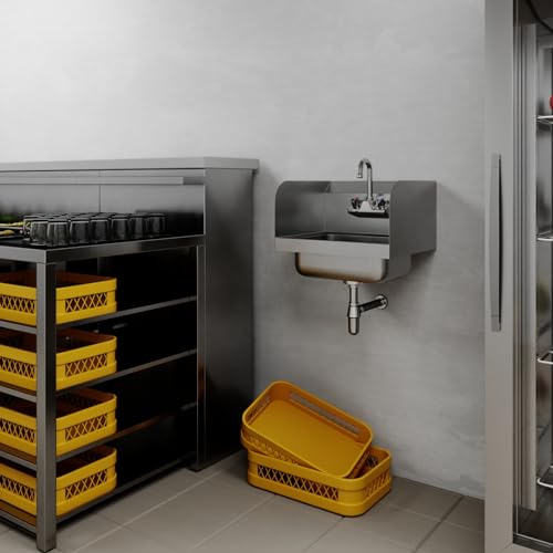 Image of AmGood Stainless Steel Wall Mount Hand Sink with Faucet and Sidesplash 17 inch x 15 inch | NSF Commercial Hand Washing Basin For Restaurant, Kitchen and Home | Bowl Size: 10 inch x 14 inch